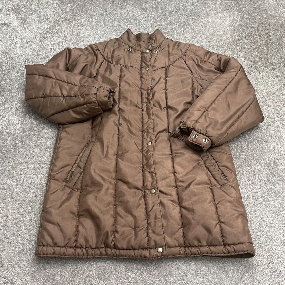 London Fog Quilted Puffer Jacket Womens 7/8 Reg Choco Brown Snap Button Outdoor
